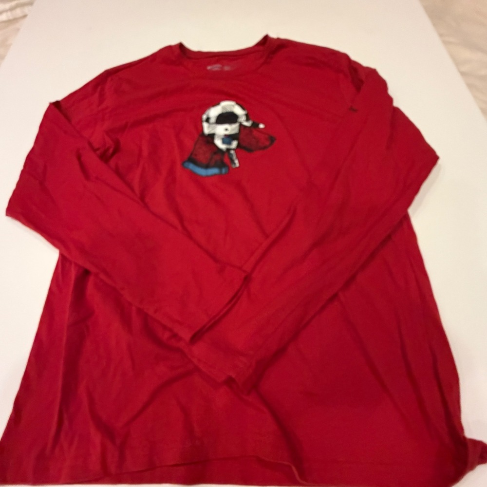 Columbia Mens Red Long Sleeve Graphic T-Shirt Dog Trapper Hat Large